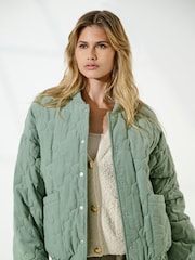 ONLY Green Quilted Button Up Bomber 100% Cotton Jacket - Image 1 of 4