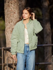 ONLY Green Quilted Button Up Bomber 100% Cotton Jacket - Image 2 of 4
