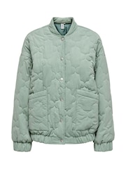 ONLY Green Quilted Button Up Bomber 100% Cotton Jacket - Image 3 of 4