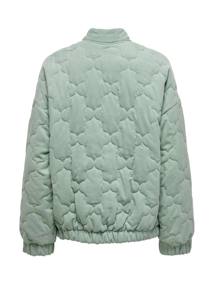 ONLY Green Quilted Button Up Bomber 100% Cotton Jacket - Image 4 of 4