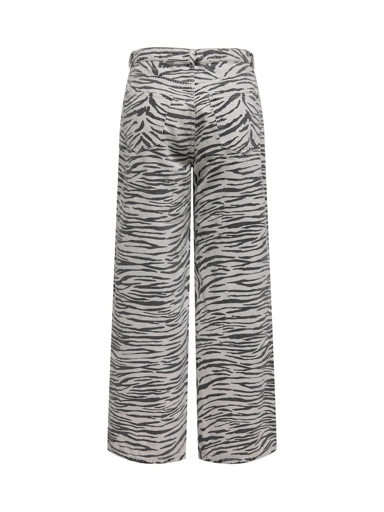 ONLY Grey High Waist Wide Leg Zebra Print Jeans - Image 7 of 7