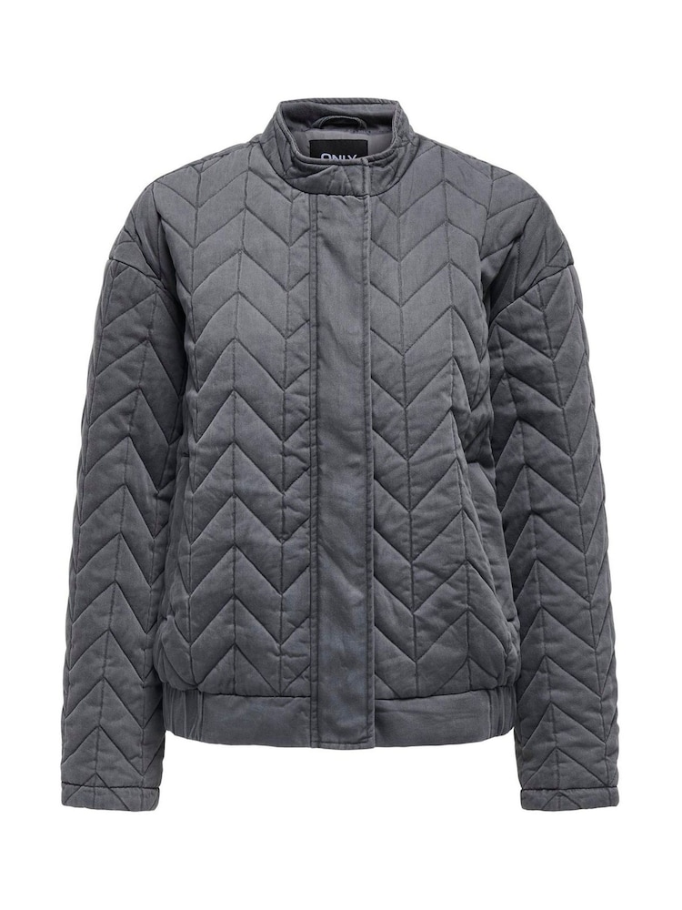 ONLY Grey Quilted Zip Up Bomber Jacket - Image 1 of 2