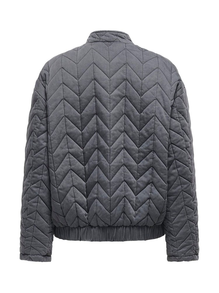 ONLY Grey Quilted Zip Up Bomber Jacket - Image 2 of 2