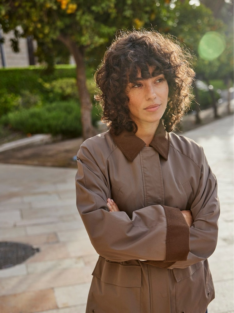 ONLY Brown Contrast Collar Barn Jacket - Image 1 of 7
