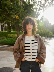 ONLY Brown Contrast Collar Barn Jacket - Image 5 of 7