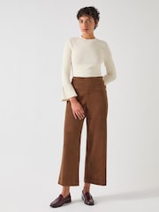 LK Bennett Brown LK Bennett Hans Blend Chocolate Wide Leg Crop Sailor Corduroy Trousers - Image 1 of 3