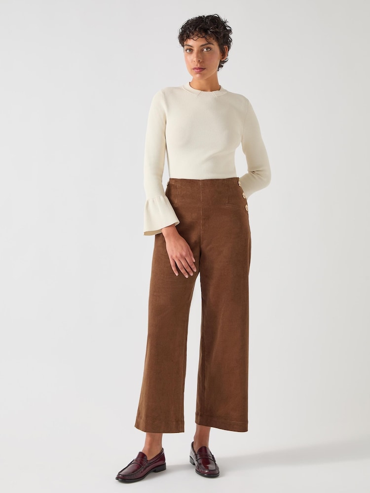 LK Bennett Brown LK Bennett Hans Blend Chocolate Wide Leg Crop Sailor Corduroy Trousers - Image 1 of 3