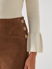 LK Bennett Brown LK Bennett Hans Blend Chocolate Wide Leg Crop Sailor Corduroy Trousers - Image 3 of 3
