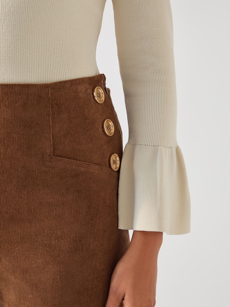 LK Bennett Brown LK Bennett Hans Blend Chocolate Wide Leg Crop Sailor Corduroy Trousers - Image 3 of 3