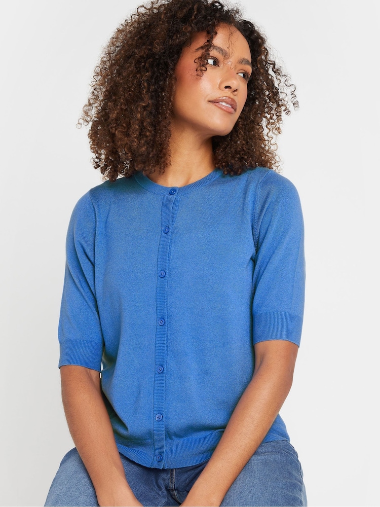 M&Co Blue Knitted Short Sleeve Button Down Cardigan - Image 2 of 5 M&Co Blue Knitted Short Sleeve Button Down Cardigan - Image 2 of 5