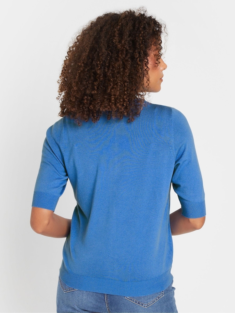 M&Co Blue Knitted Short Sleeve Button Down Cardigan - Image 4 of 5