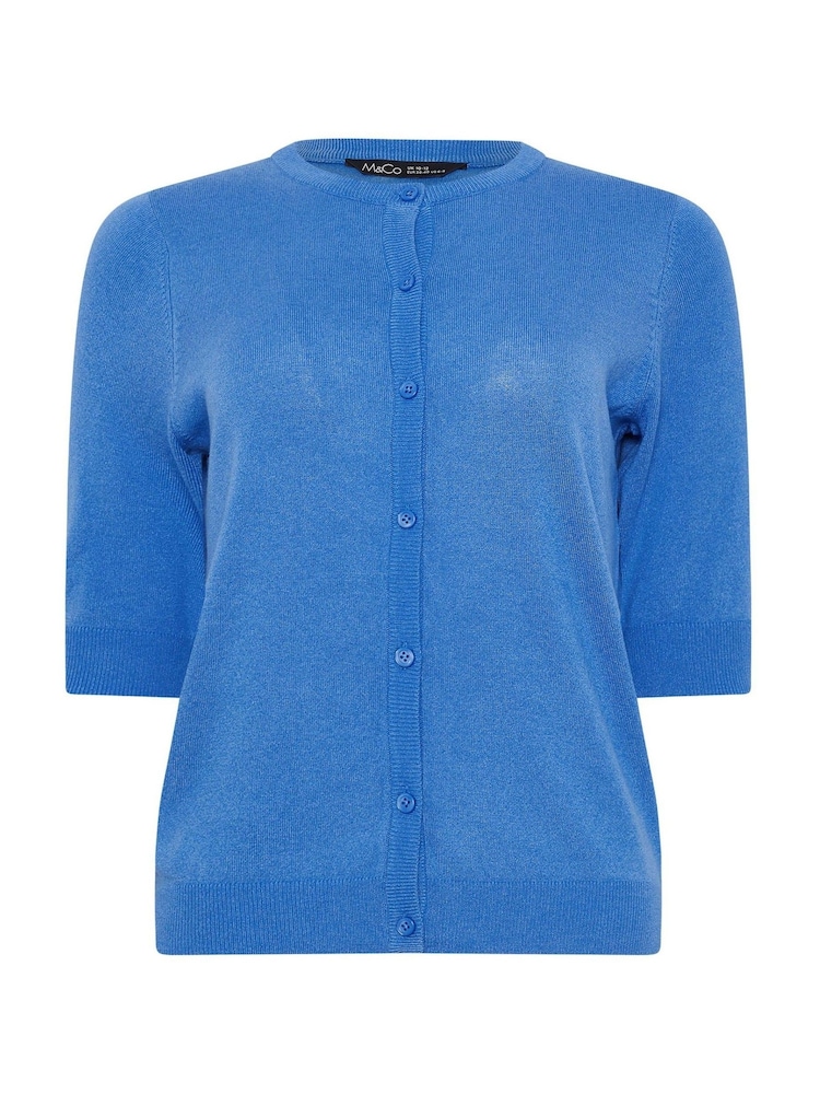 M&Co Blue Knitted Short Sleeve Button Down Cardigan - Image 5 of 5 M&Co Blue Knitted Short Sleeve Button Down Cardigan - Image 5 of 5