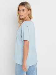 M&Co Blue Petite Short Sleeve 100% Cotton Henley Top - Image 3 of 5