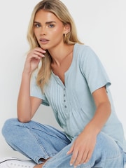 M&Co Blue Petite Short Sleeve 100% Cotton Henley Top - Image 4 of 5