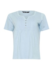 M&Co Blue Petite Short Sleeve 100% Cotton Henley Top - Image 5 of 5