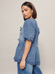 PixieGirl Petite Tie Peplum 100% Cotton Blouses - Imagen 4 de 5