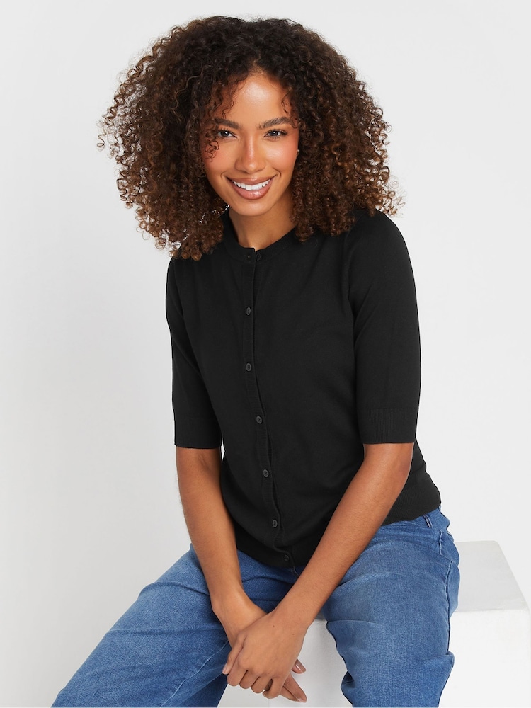 M&Co Black Knitted Short Sleeve Button Down Cardigan - Image 1 of 5 M&Co Black Knitted Short Sleeve Button Down Cardigan - Image 1 of 5