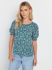 M&Co Blue Petite Shirred Cuff T-Shirt - Image 1 of 5