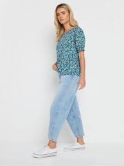 M&Co Blue Petite Shirred Cuff T-Shirt - Image 3 of 5