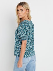 M&Co Blue Petite Shirred Cuff T-Shirt - Image 4 of 5