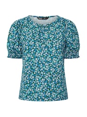 M&Co Blue Petite Shirred Cuff T-Shirt - Image 5 of 5