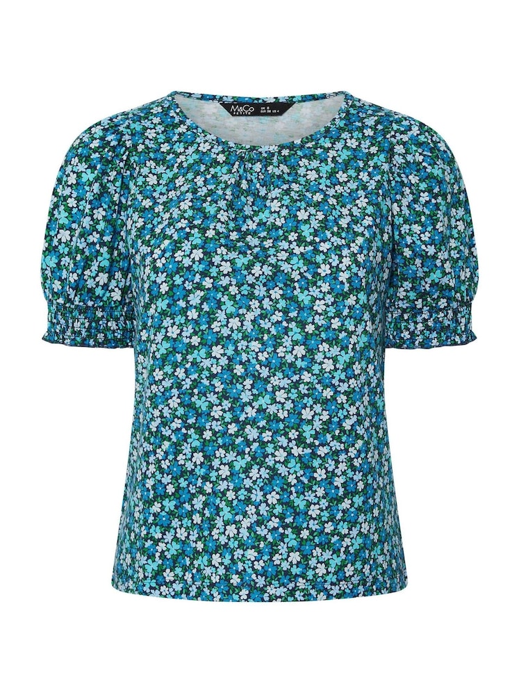 M&Co Blue Petite Shirred Cuff T-Shirt - Image 5 of 5