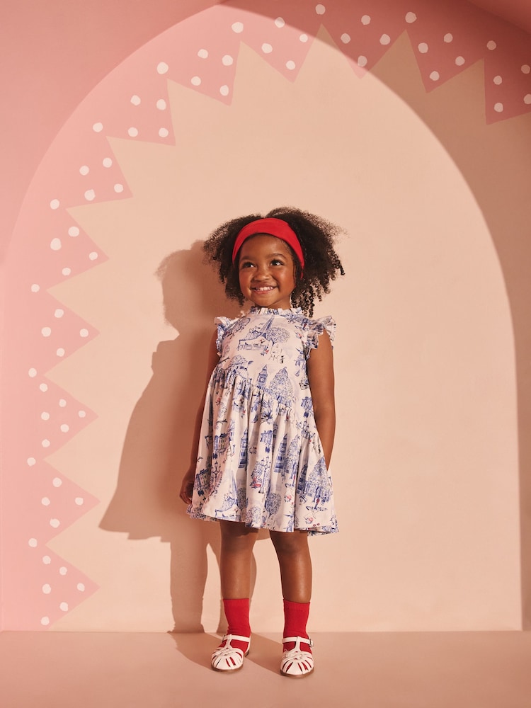 Cath Kidston Blue/White Tiered Dress (3mths-7yrs) - Image 1 of 4