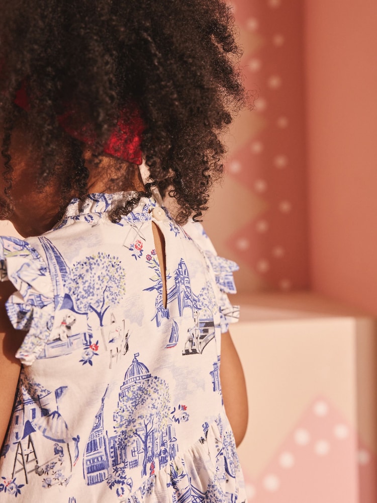 Cath Kidston Blue/White Tiered Dress (3mths-7yrs) - Image 4 of 4