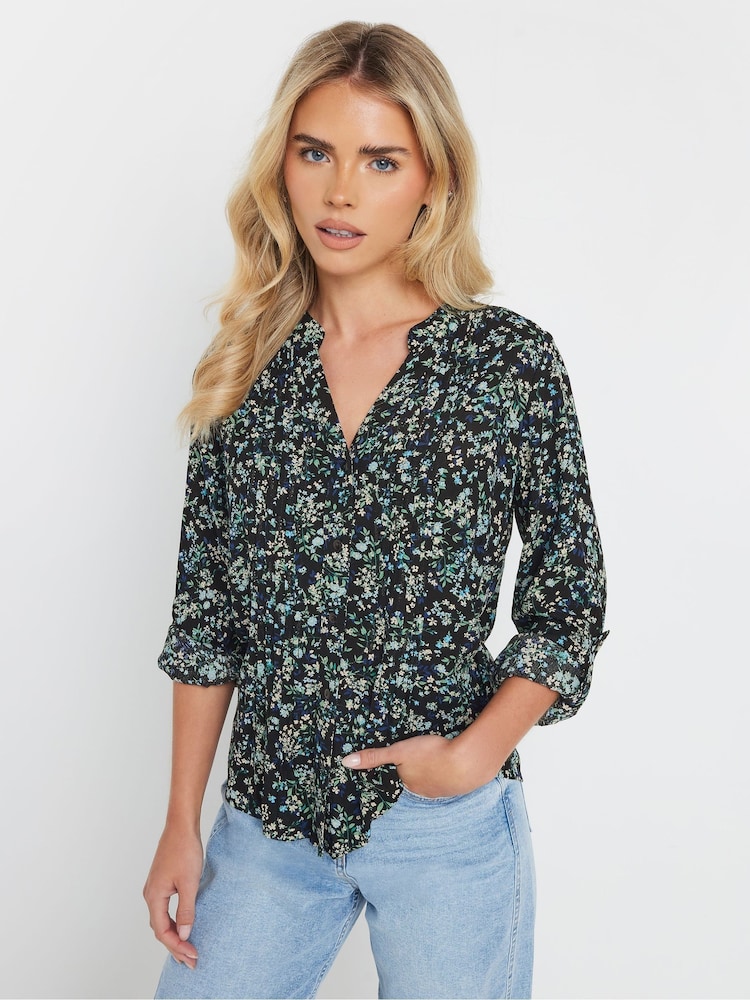M&Co Black Petite Pintuck Long Sleeve Printed Top - Image 1 of 6 M&Co Black Petite Pintuck Long Sleeve Printed Top - Image 1 of 6