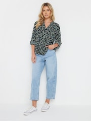 M&Co Black Petite Pintuck Long Sleeve Printed Top - Image 2 of 6