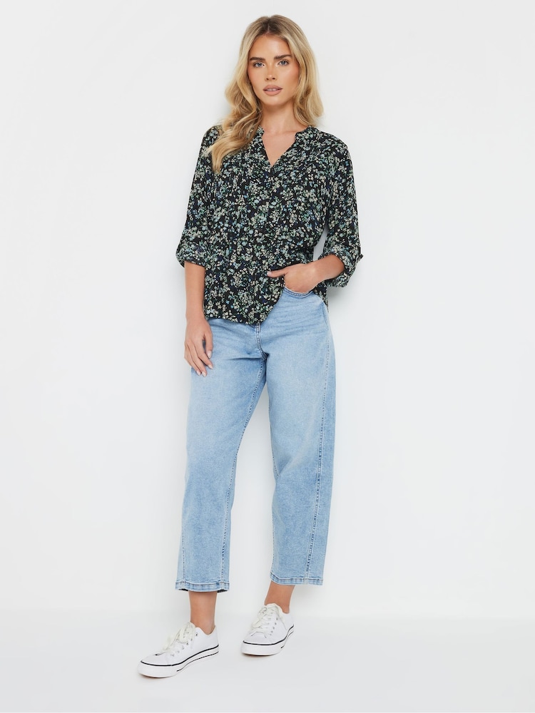 M&Co Black Petite Pintuck Long Sleeve Printed Top - Image 2 of 6 M&Co Black Petite Pintuck Long Sleeve Printed Top - Image 2 of 6