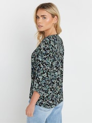 M&Co Black Petite Pintuck Long Sleeve Printed Top - Image 3 of 6