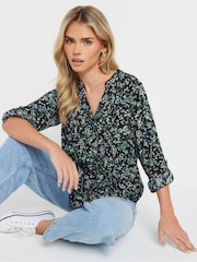 M&Co Black Petite Pintuck Long Sleeve Printed Top - Image 4 of 6