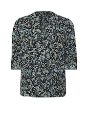 M&Co Black Petite Pintuck Long Sleeve Printed Top - Image 6 of 6