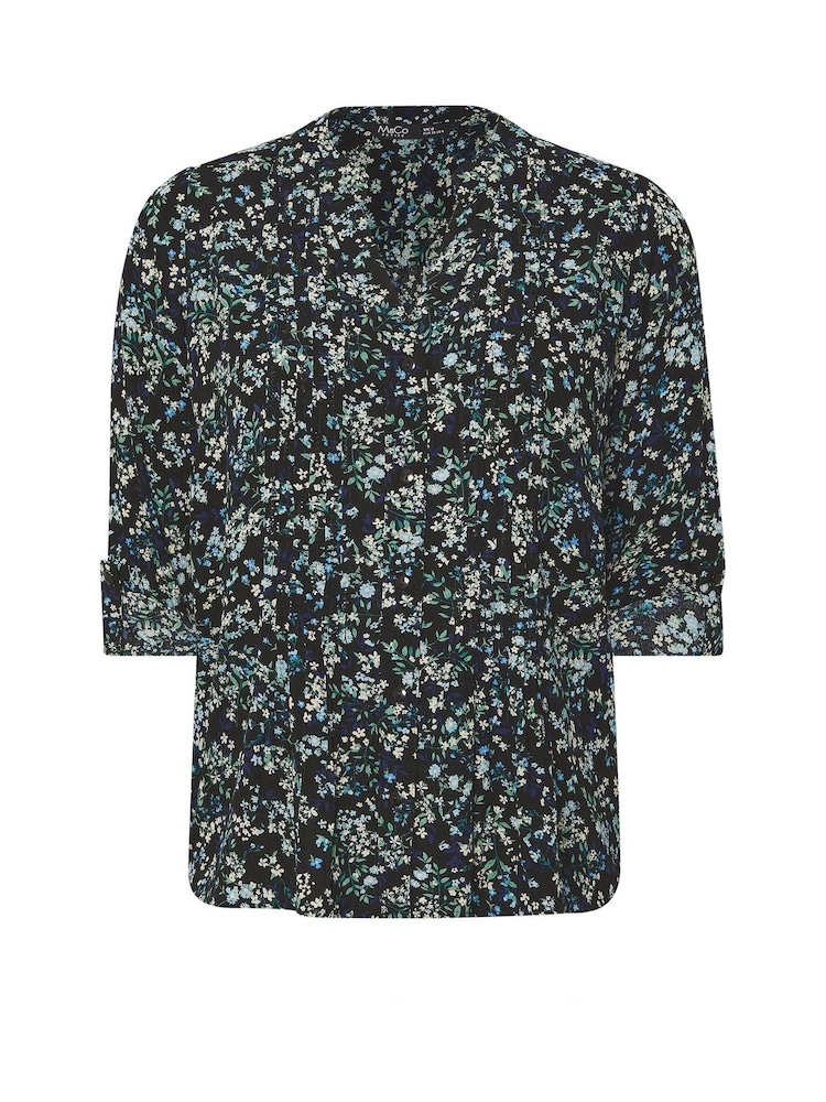 M&Co Black Petite Pintuck Long Sleeve Printed Top - Image 6 of 6