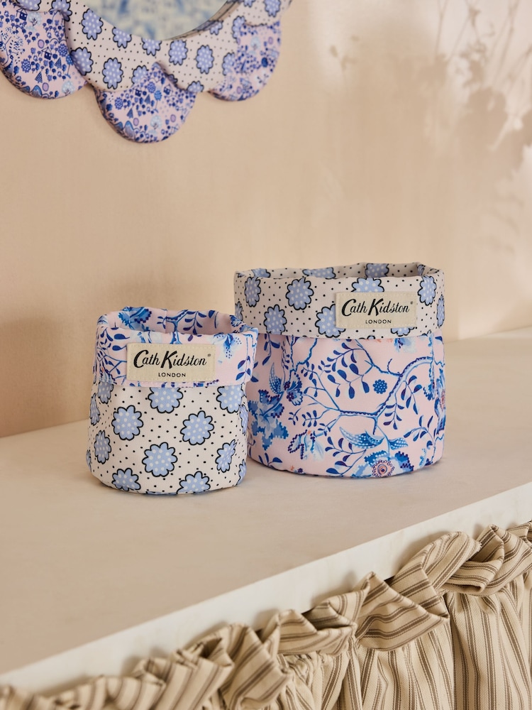 Cath Kidston Blue/Ecru Floral Reversible Storage Bags - Image 1 of 5