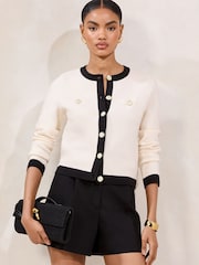Lipsy Knitted Crew Neck Tipped Long Sleeve Cardigan - Imagen 3 de 5