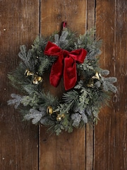 Laura Ashley Green 40cm Pre Lit Wreath With Bells - Image 2 of 5
