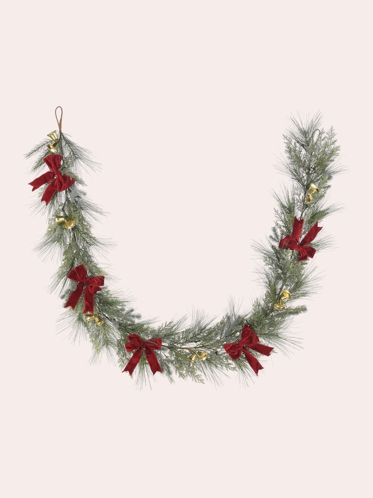 Laura Ashley Green Pre Lit Christmas Garland With 250cm Bells - Image 6 of 6