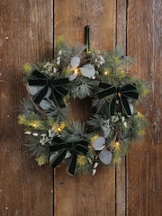 Laura Ashley Green 40cm Pussy WIllow Pre Lit Christmas Wreath - Image 1 of 5
