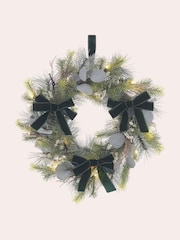 Laura Ashley Green 40cm Pussy WIllow Pre Lit Christmas Wreath - Image 4 of 5
