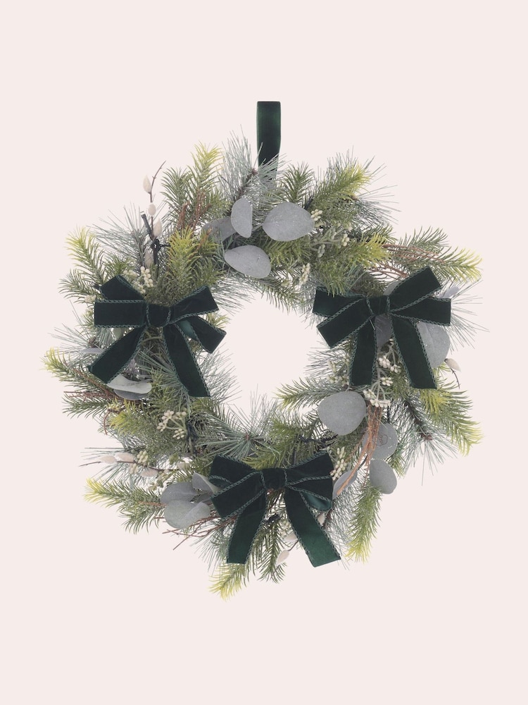 Laura Ashley Green 40cm Pussy WIllow Pre Lit Christmas Wreath - Image 5 of 5
