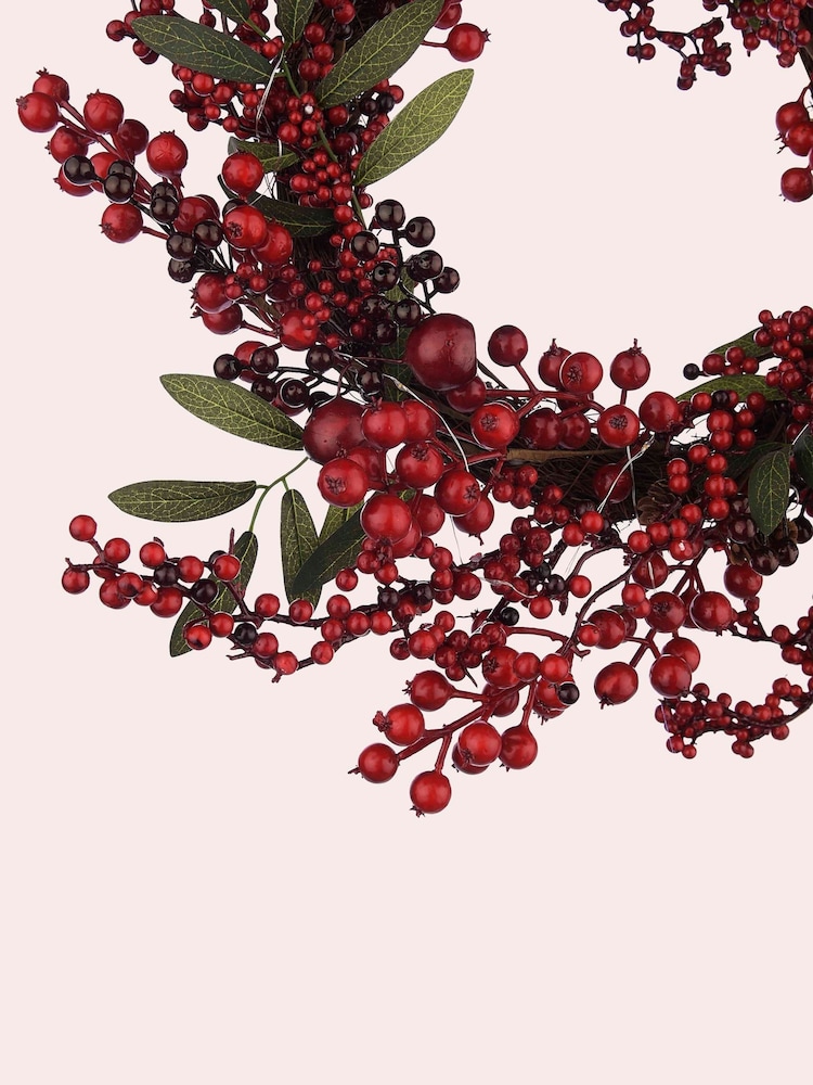 Laura Ashley Red 55cm Christmas Berry Wreath - Image 5 of 5