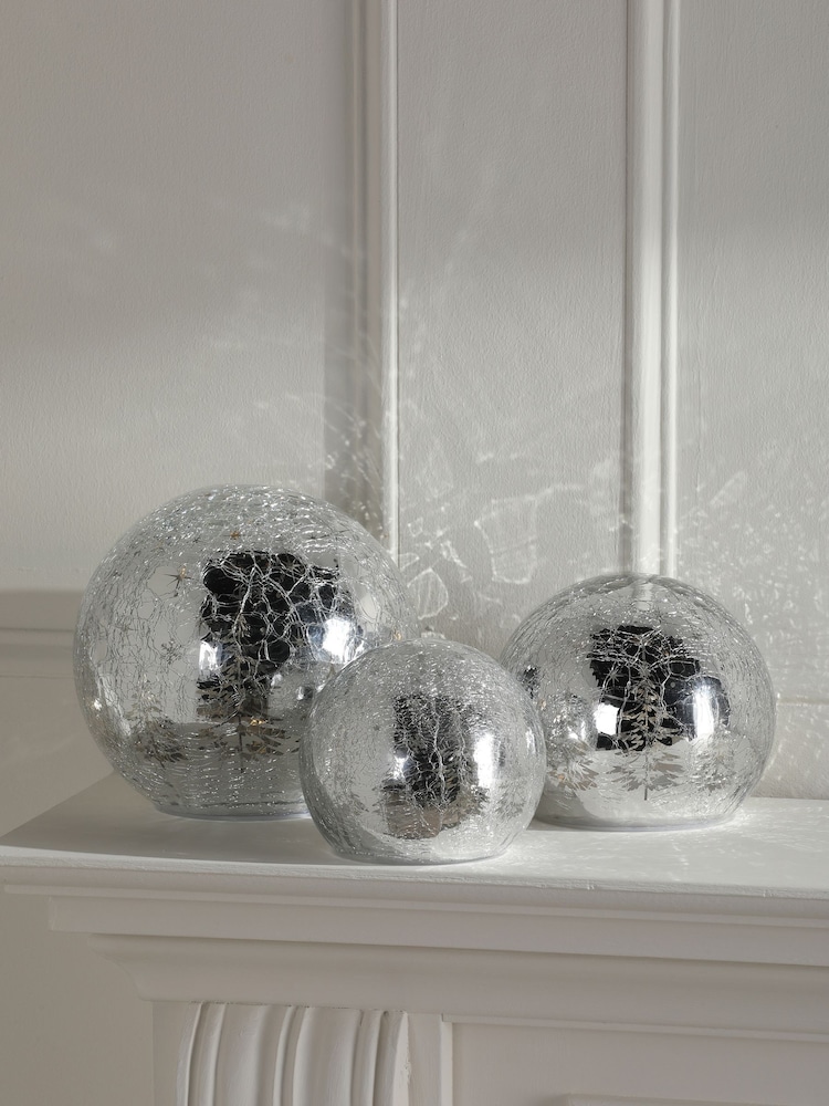 Laura Ashley Set of 3 Silver Glass Lit Christmas Ornaments - Image 2 of 5