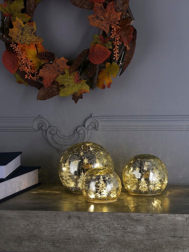 Laura Ashley Set of 3 Gold Tone Glass Lit Christmas Ornaments - Image 1 of 4