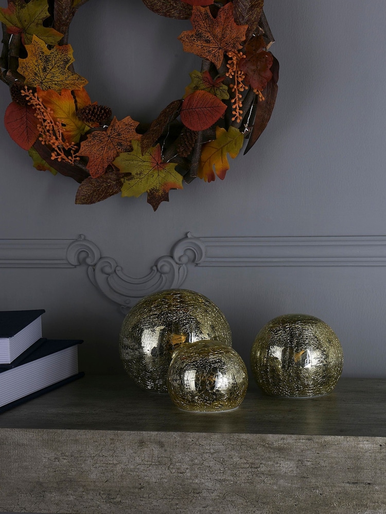 Laura Ashley Set of 3 Gold Tone Glass Lit Christmas Ornaments - Image 2 of 4