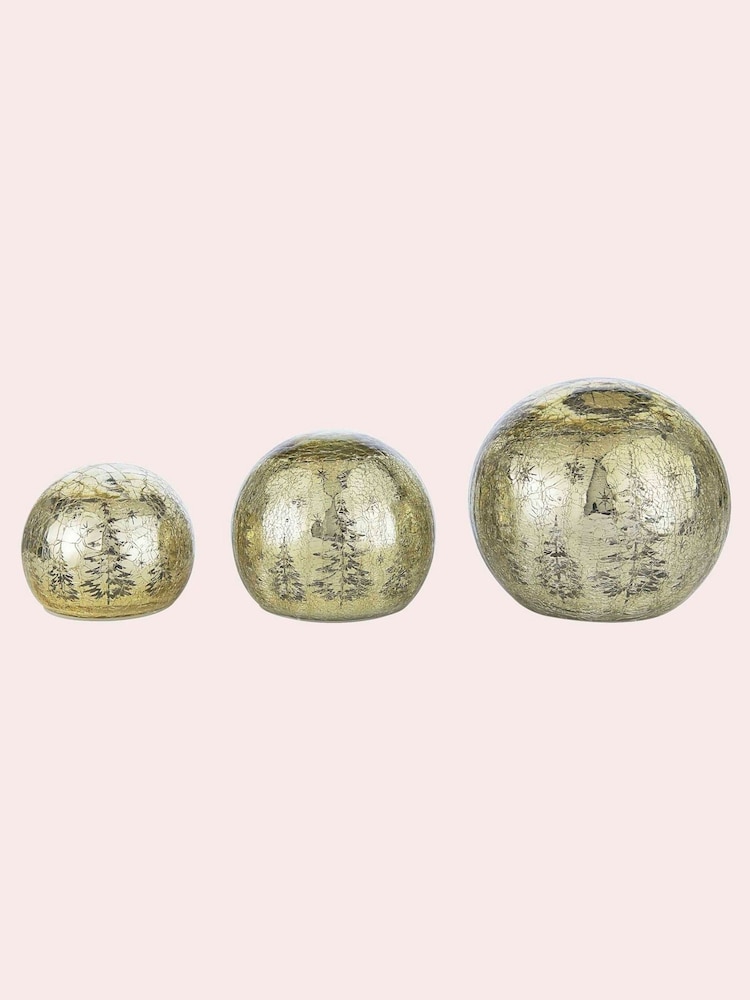 Laura Ashley Set of 3 Gold Tone Glass Lit Christmas Ornaments - Image 4 of 4