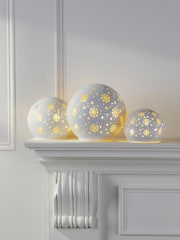 Laura Ashley Set of 3 White Glass Lit Christmas Ornaments - Image 1 of 4
