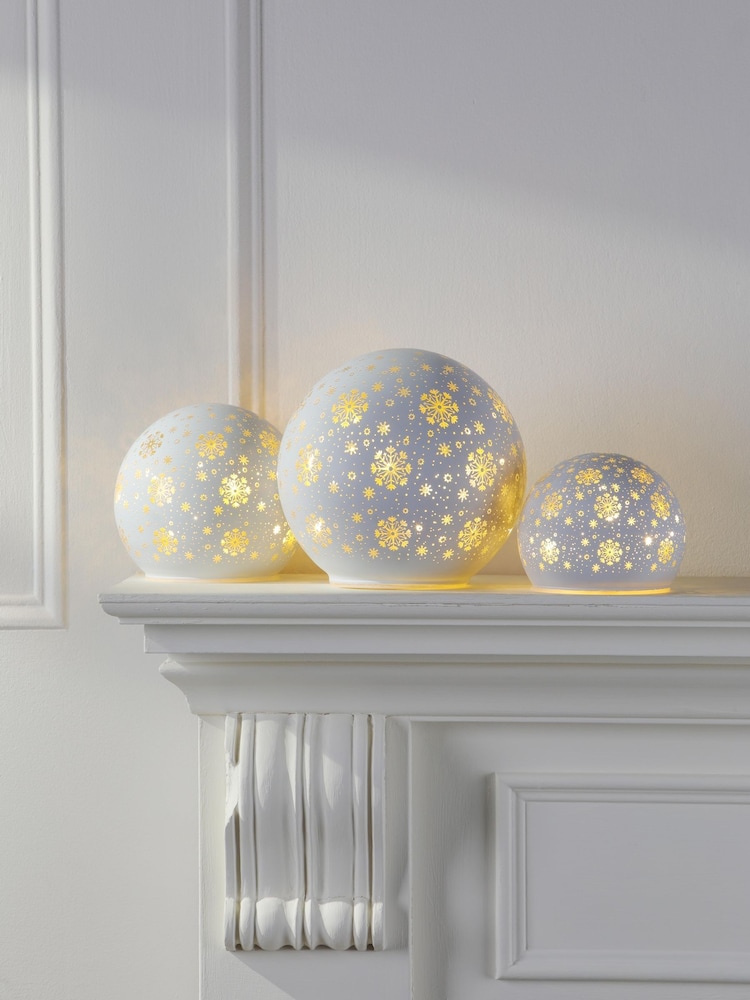 Laura Ashley Set of 3 White Glass Lit Christmas Ornaments - Image 1 of 4