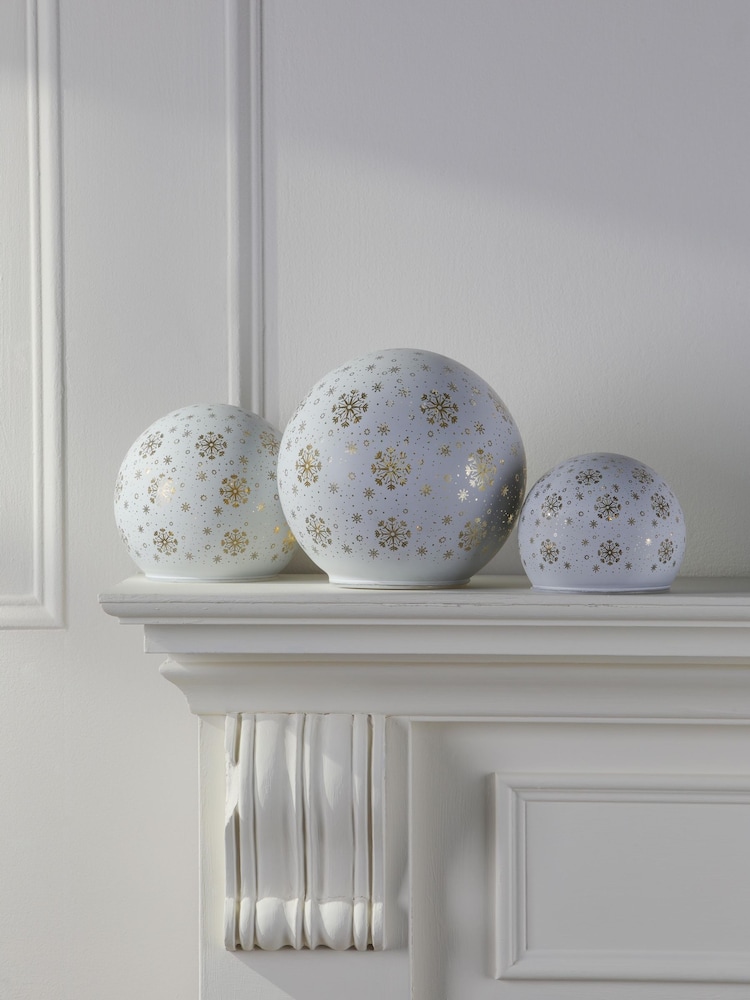Laura Ashley Set of 3 White Glass Lit Christmas Ornaments - Image 2 of 4